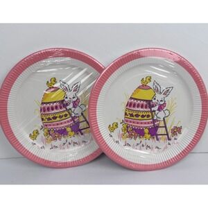 VTG Easter Bunny Rabbit Plastic Coated Paper Plates (16) NOS 9" Round By Beach